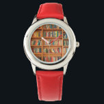 Bookshelf Books Library Bookworm Reading Watch<br><div class="desc">School library educational books on a brown wooden bookshelf for teachers,  students and bookworms.</div>