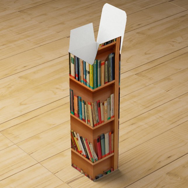 Bookshelf Books Library Bookworm Reading Wine Box (Opened)