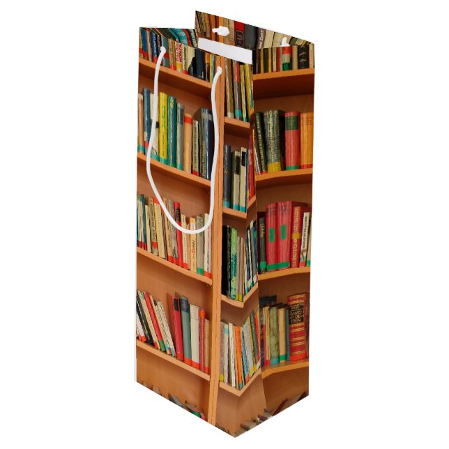 Bookshelf Books Library Bookworm Reading Wine Gift Bag (Front Angled)