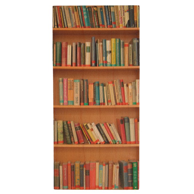 Bookshelf Books Library Bookworm Reading Wood USB Flash Drive (Front Vertical)