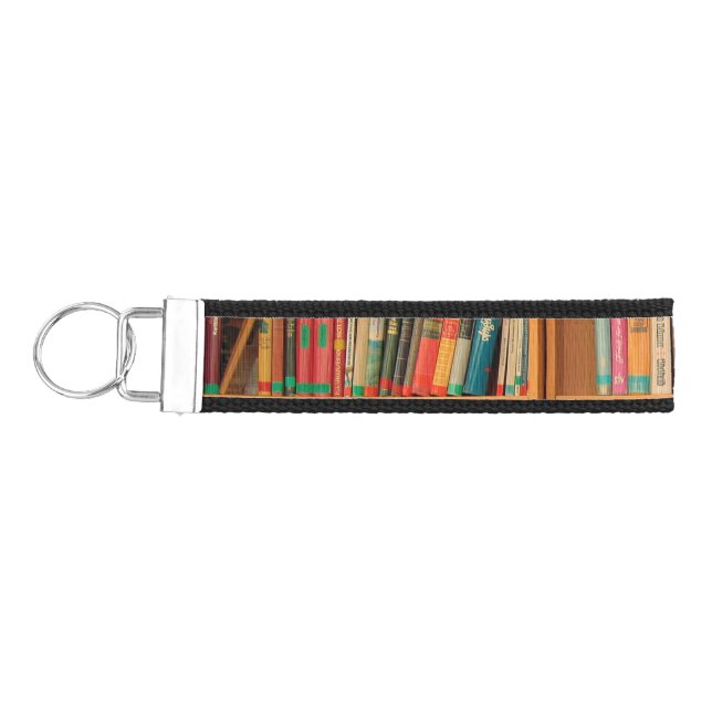 Bookshelf Books Library Bookworm Reading Wrist Keychain (Keys on Left)