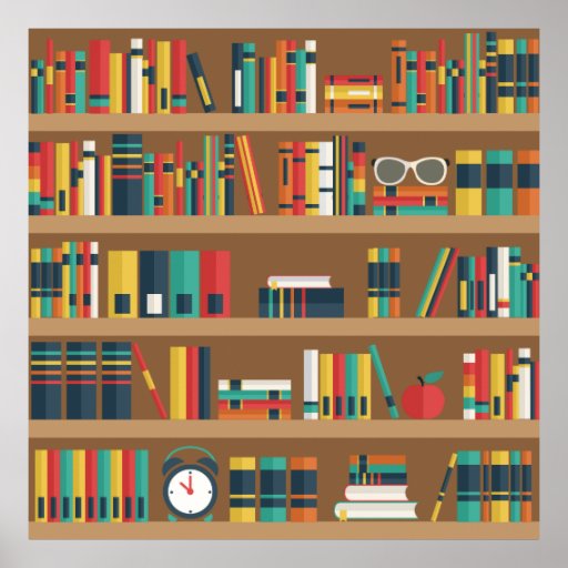 Bookshelf illustration poster | Zazzle