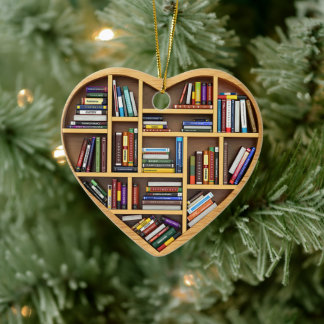 Bookshelf Librarian Bookworm Writter Reader Ceramic Ornament