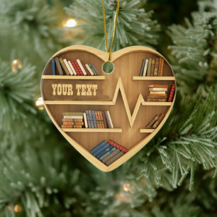 Bookshelf Librarian Bookworm Writter Reader Ceramic Ornament