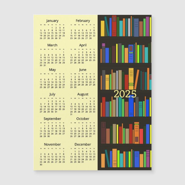 Bookshelves 2025 Calendar Magnetic Card