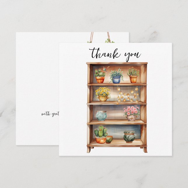 Bookshelves with Cute Plants and Garden Features Holiday Card (Front/Back)