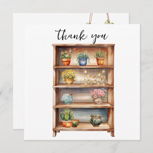 Bookshelves with Cute Plants and Garden Features Holiday Card