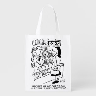 Bookshop Customer asks Shopkeeper a Question Grocery Bag