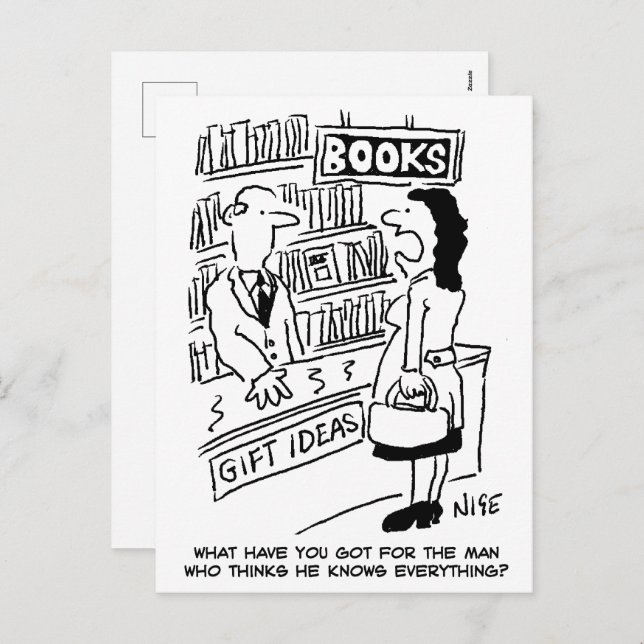 Bookshop Customer asks Shopkeeper a Question Holiday Postcard (Front/Back)