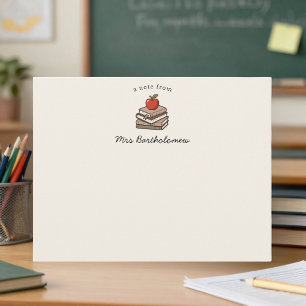 Bookstack and Apple Personalized School Teacher  Note Card