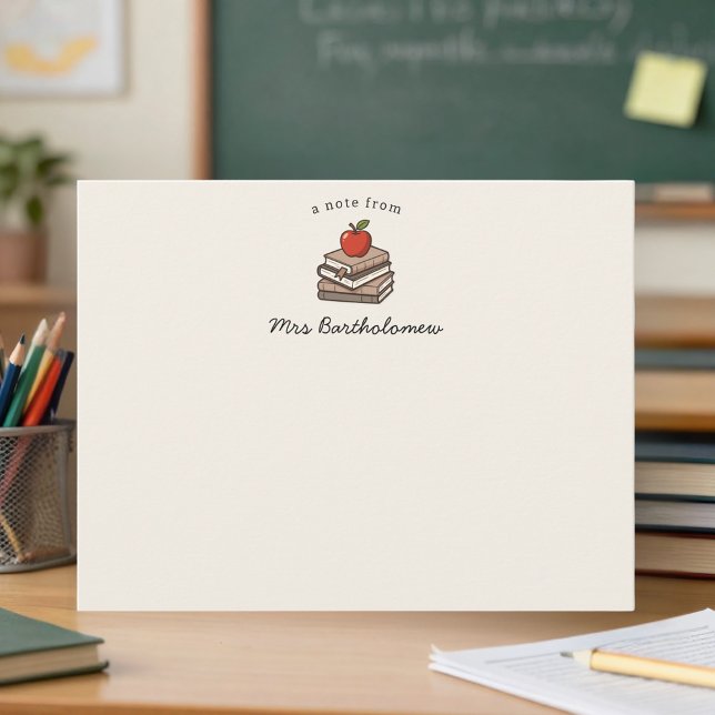 Bookstack and Apple Personalized School Teacher  Note Card (Creator Uploaded)