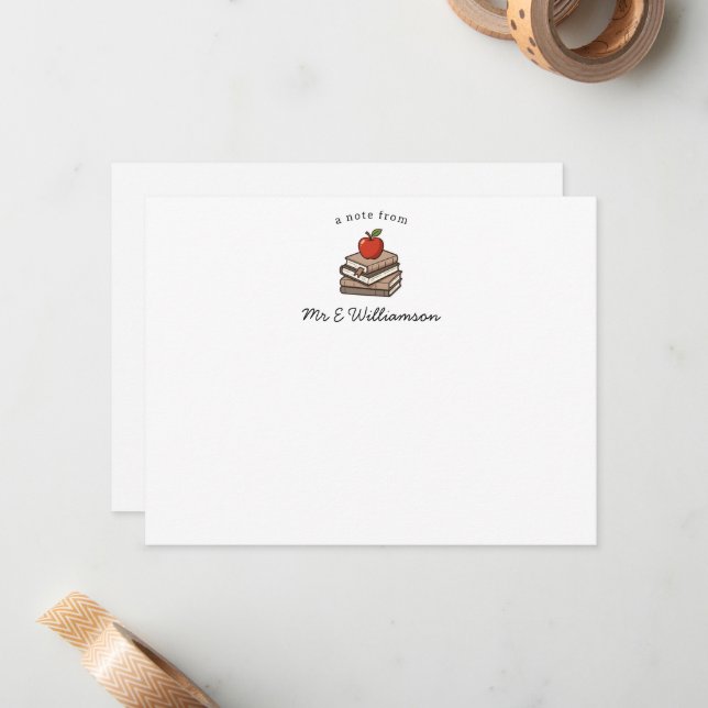 Bookstack and Apple Personalized Teacher  Note Card (Front/Back In Situ)