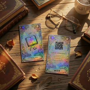 Bookstore Holographic Celestial Book Branding Business Card