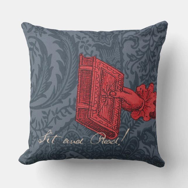 Bookstore, library, reading nook Blue/Red Throw Pillow (Front)