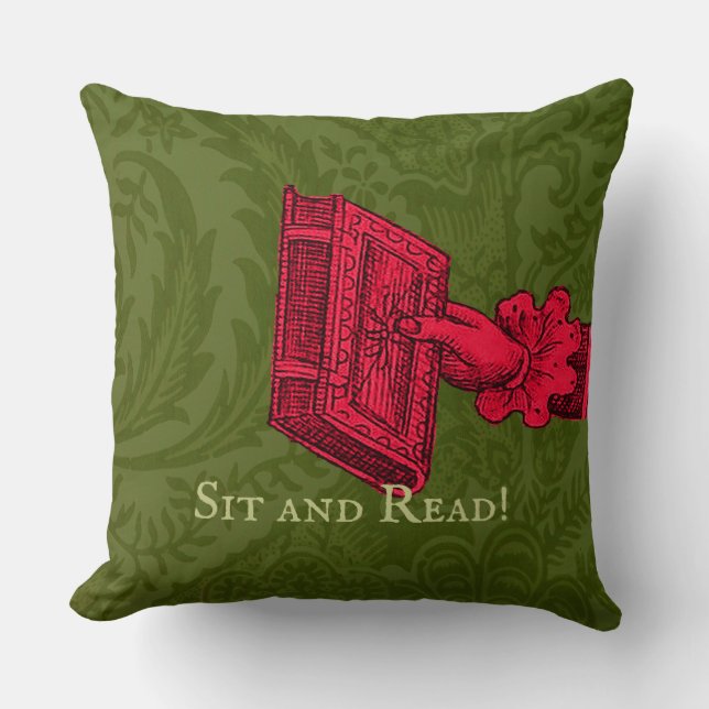 Bookstore, library, reading nook Green Throw Pillow (Front)