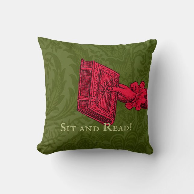 Bookstore, library, reading nook Green Throw Pillow (Front)