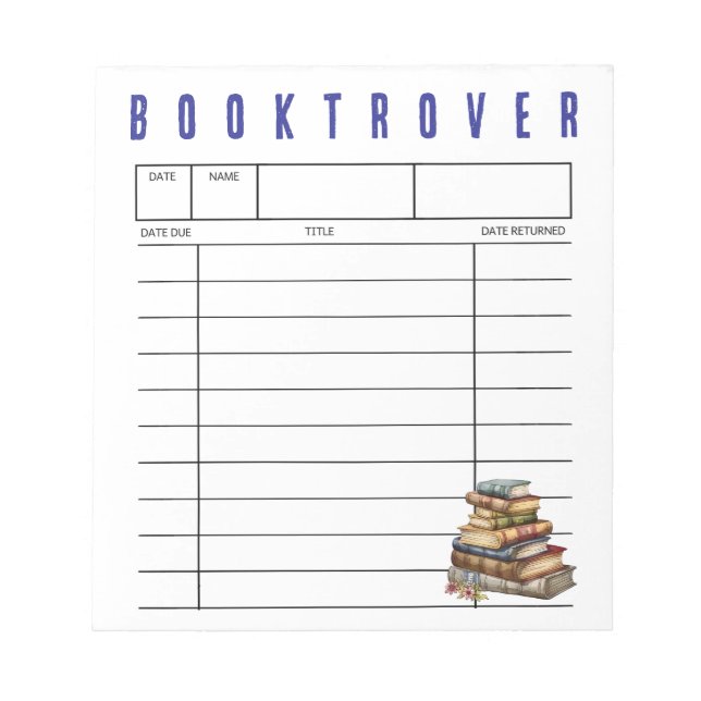 Booktrover Library Card Vintage Books Notepad (Front)