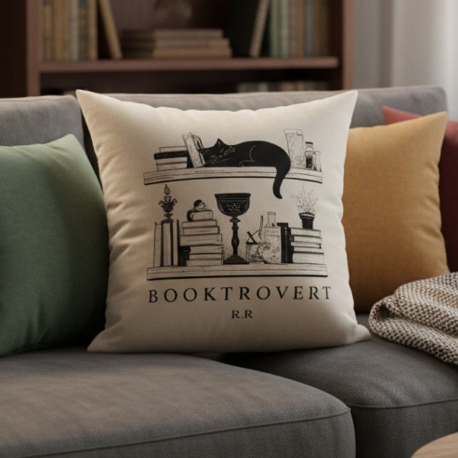 Booktrovert Book Lover's Monogrammed  Throw Pillow (Creator Uploaded)