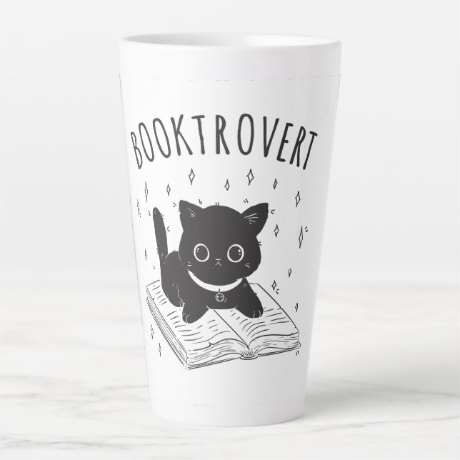 Booktrovert cat with book and stars latte mug (Front)