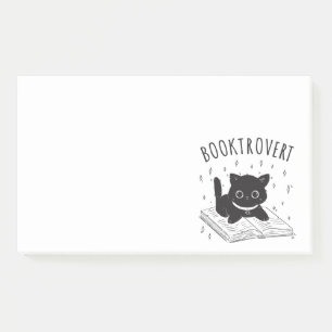 Booktrovert cat with book and stars post-it notes