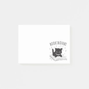 Booktrovert cat with book and stars post-it notes