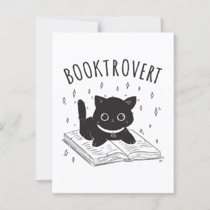 Booktrovert cat with book and stars postcard