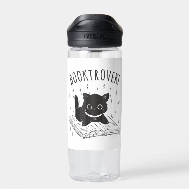 Booktrovert cat with book and stars water bottle (Back)