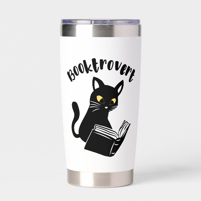 Booktrovert cat with book insulated tumbler (Back)