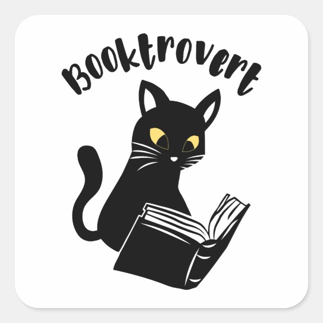 Booktrovert cat with book square sticker (Front)