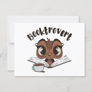 Booktrovert owl with book and coffee postcard