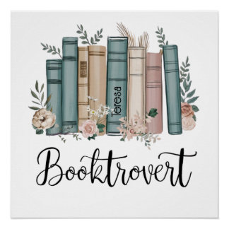 Booktrovert personalized watercolor books on shelf poster