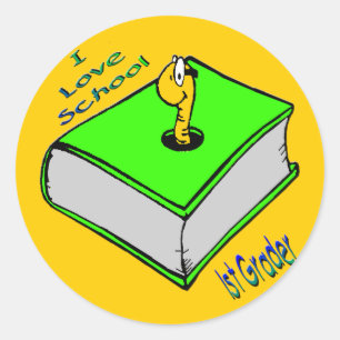 Bookworm 1st Grader - I love School Classic Round Sticker