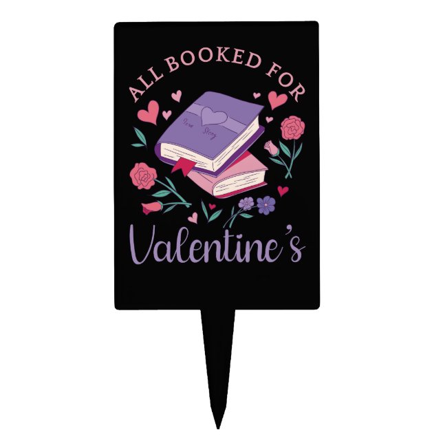 Bookworm - All Booked For Valentine's II Cake Topper (Front)