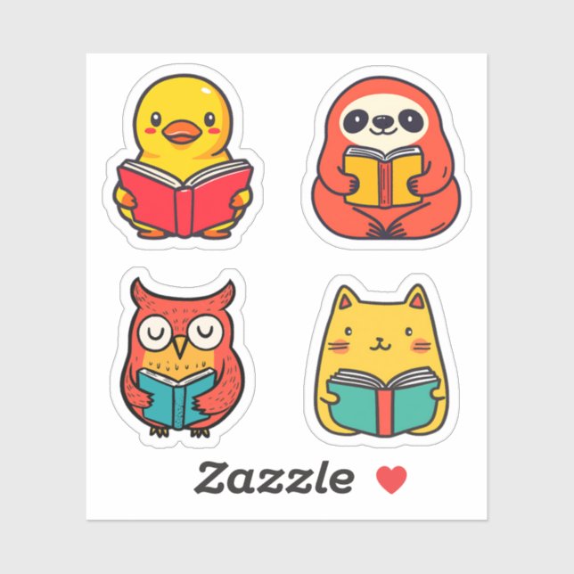 Bookworm Animals Reading Book Cute Bookish Sticker (Sheet)
