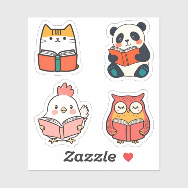 Bookworm Animals Reading Book Cute Bookish Sticker (Sheet)