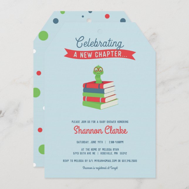 Bookworm Baby Shower - Blue Invitation (Front/Back)