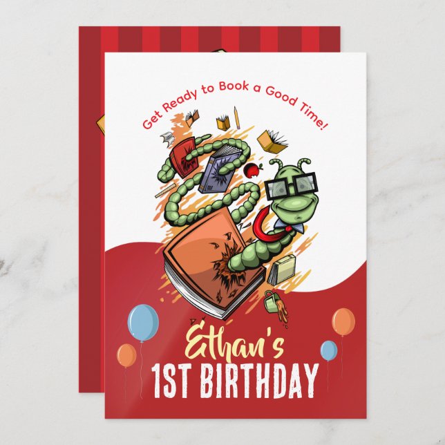 Bookworm Birthday Bash Invitation (Front/Back)