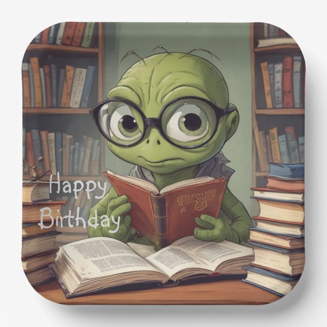 Bookworm Birthday Paper Plates (Front)