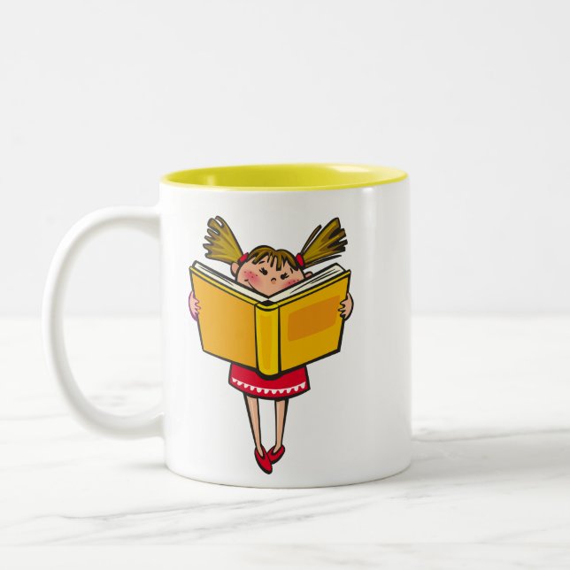 Bookworm book lover geek girl Two-Tone coffee mug (Left)