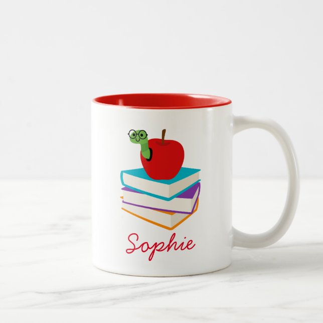 Bookworm book lover girl name Two-Tone coffee mug (Right)