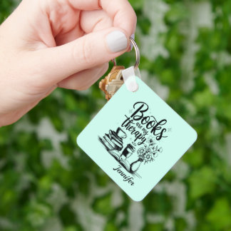 Bookworm Book Lover Therapy Mint Personalized Keychain