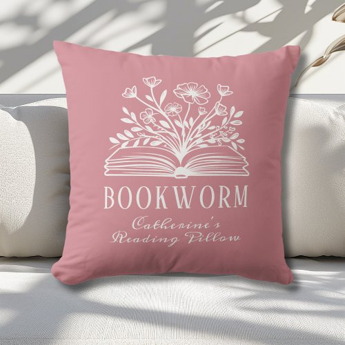 Bookworm Book Lovers Blush Pink Custom Throw Pillow