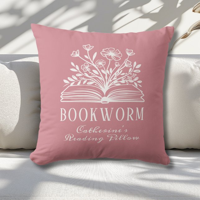 Bookworm Book Lovers Blush Pink Custom Throw Pillow (Creator Uploaded)