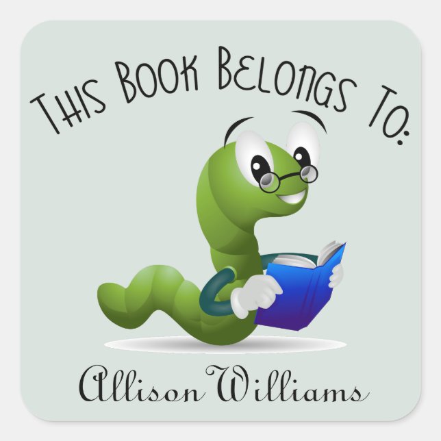 Bookworm Book Plate with Custom Name (Front)