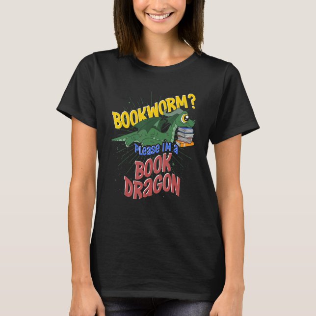 Bookworm Book Reading Mythical Creature Cute Book  T-Shirt (Front)
