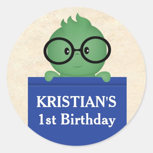 Bookworm Boy Birthday Classic Round Sticker