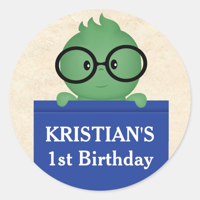 Bookworm Boy Birthday Classic Round Sticker (Front)