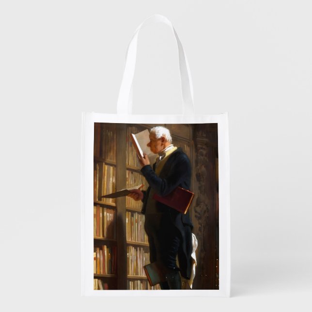 Bookworm Carl Spitzweg Art Grocery Bag (Front)