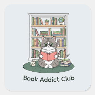Bookworm Cat Cute Glasses Literature Enthusiast Square Sticker