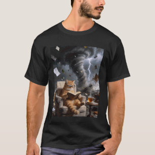 Bookworm Cat Reading Tornado Chaos Glasses Coffee T-Shirt